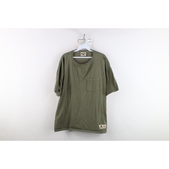 Vintage 90s Russell Athletic Mens Large Faded Blank Cotton T-Shirt Olive Green - Picture 1 of 15